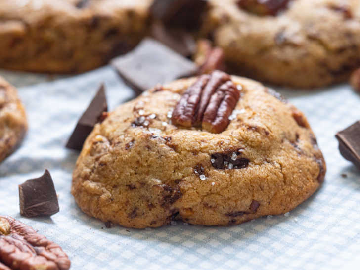 Brown Butter Bourbon Pecan Chocolate Chunk Cookies - Baker by Nature