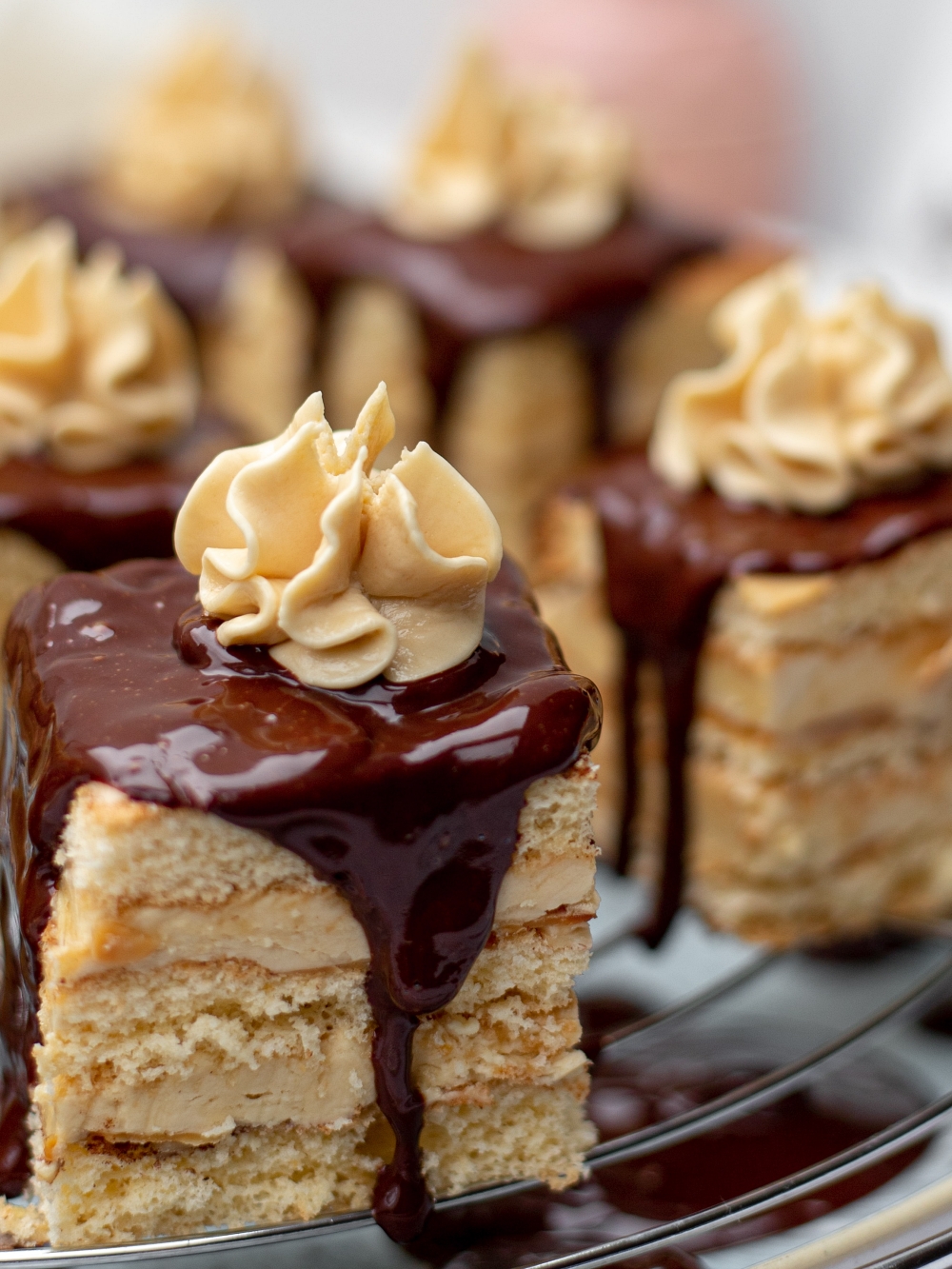 small cakes covered in chocolate ganache