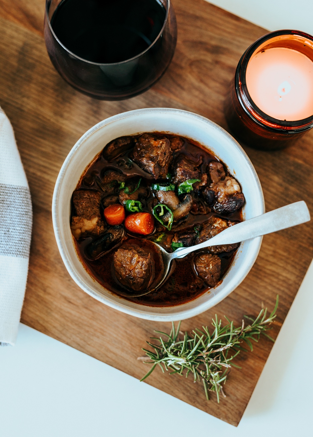 top down photo of a bowl of stew