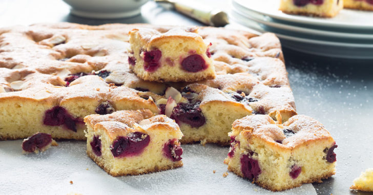 Image of cherry bars spread out over the counter