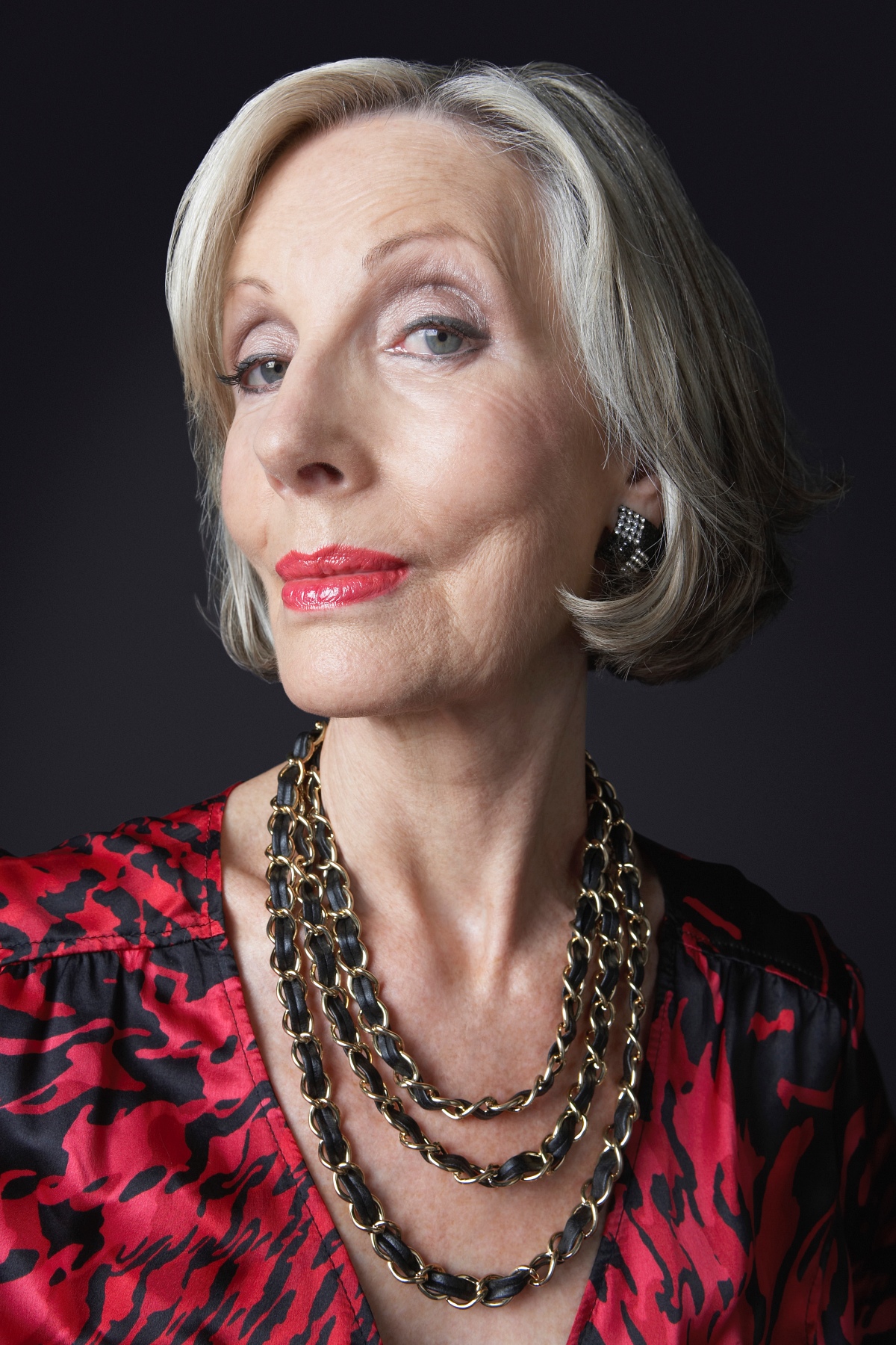 mature woman wearing red lipstick