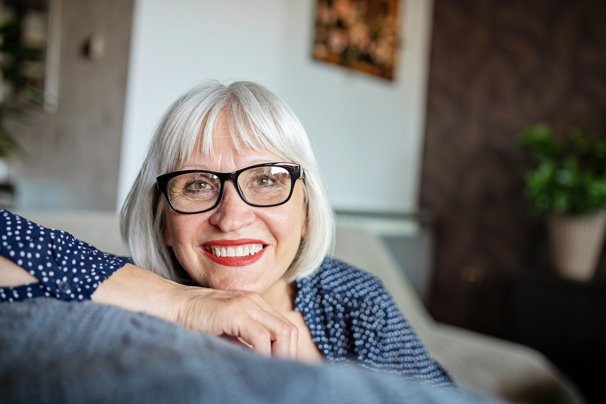 mature woman wearing red lipstick