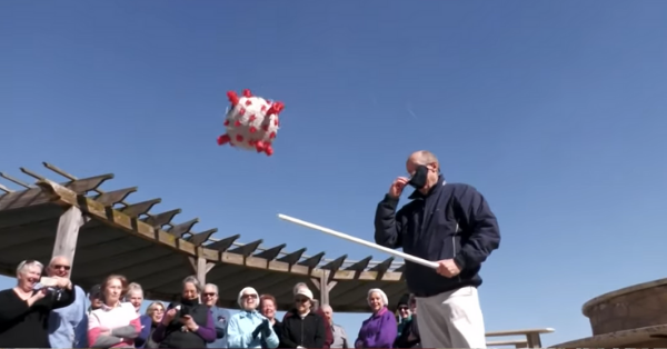 Senior Citizens Celebrate Getting Their COVID-19 Vaccines By Beating A COVID Piñata