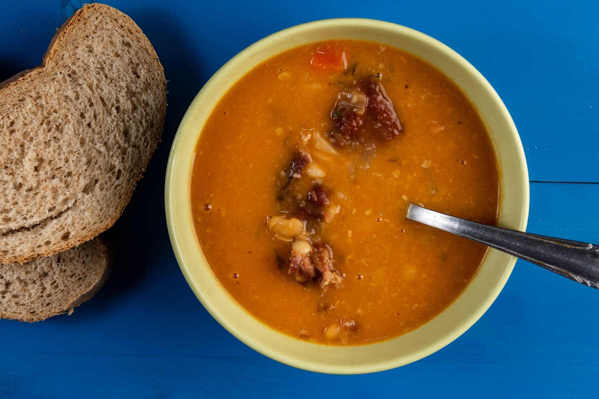 bean soup with a side of bread
