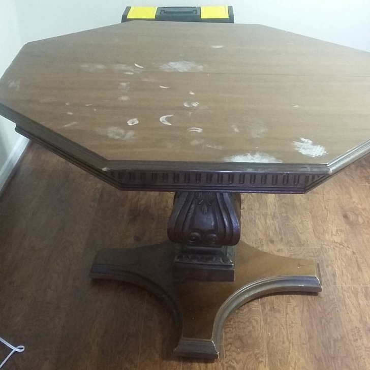 vintage table with heat damage on top