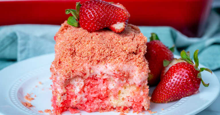 Strawberry Crunch Poke Cake