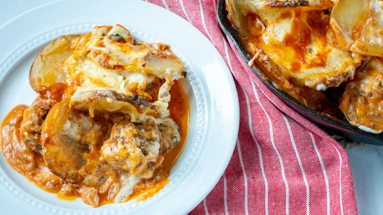Cheesy Meatball Potato Bake