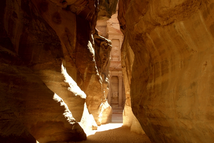 crack in the rocks at Petra in Jordan