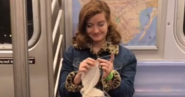 Bride Spent 9 Months Hand-Knitting Her Wedding Dress On The Subway