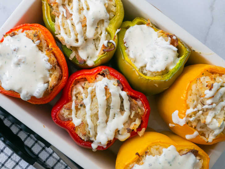 Stuffed peppers with chicken and ranch on top