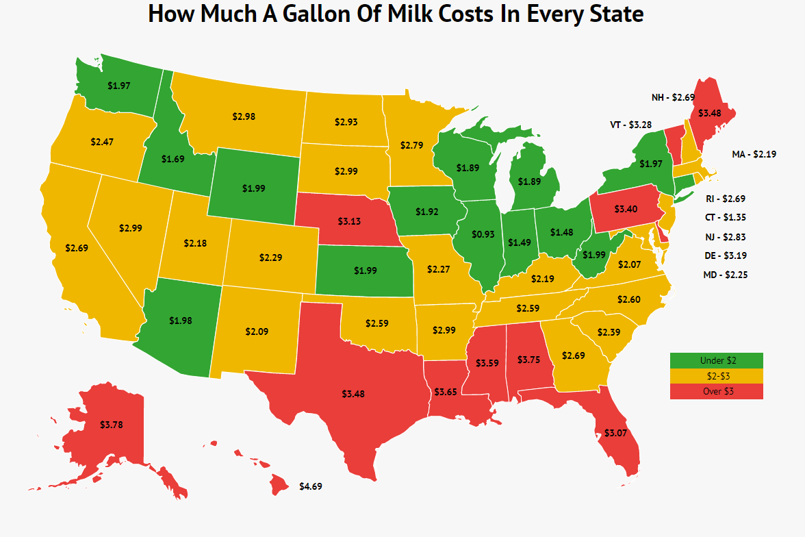 The Price Of Milk Per Gallon By State 12 Tomatoes