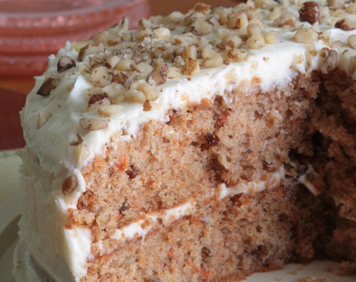 Side view of a slice of carrot cake