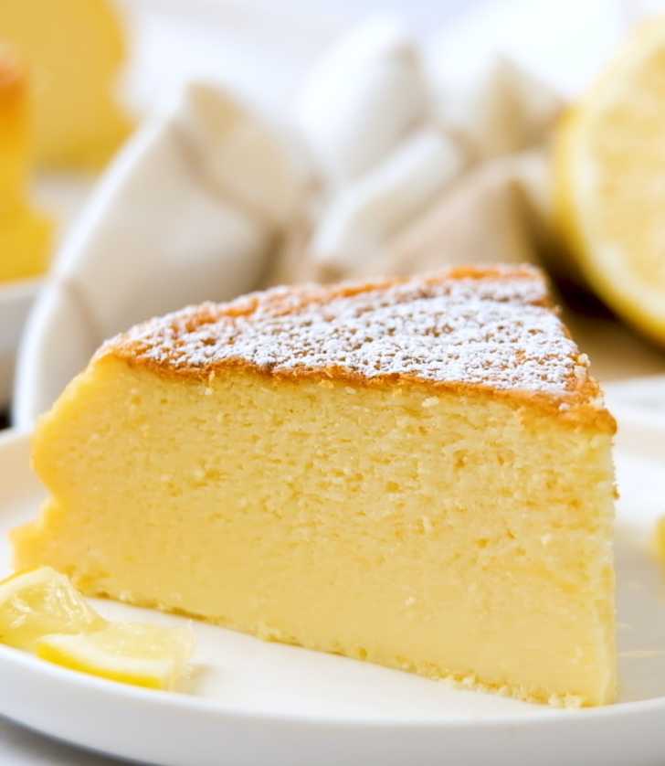 Slice of lemon souffle cheesecake