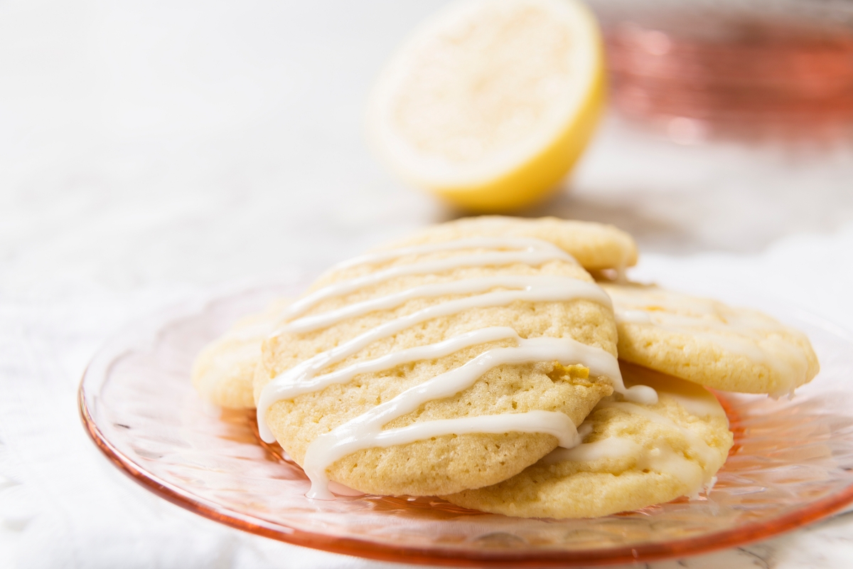 Plate of lemon cookies with icing