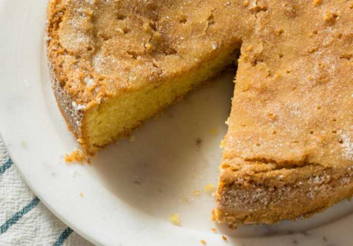 Lemon cake with a slice taken out