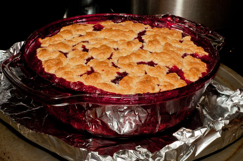 Strawberry cobbler on the stovetop