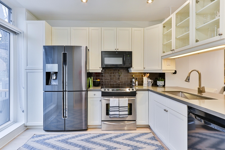 modern kitchen with stainless steel appliances