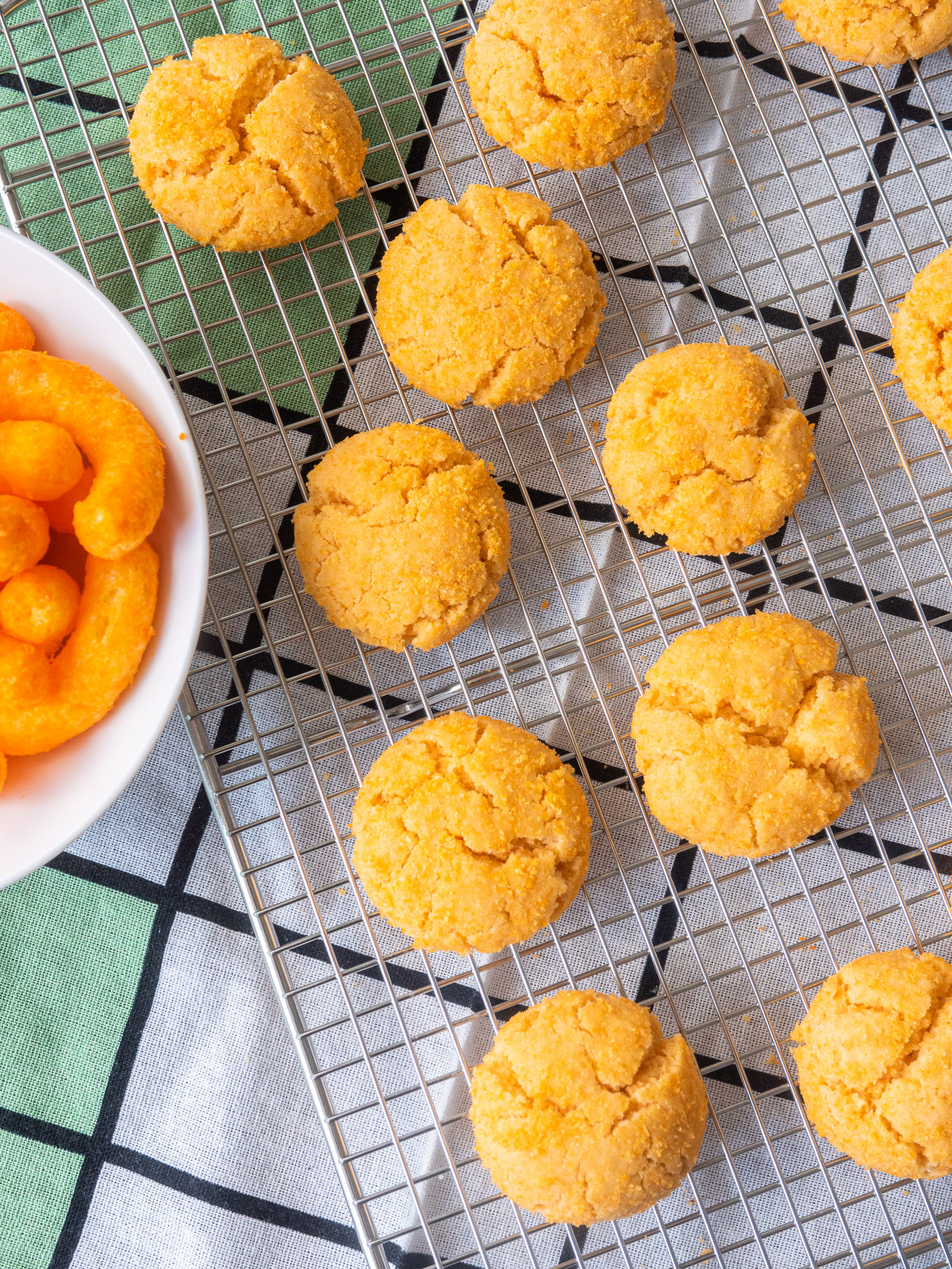 Cheetos cookies on a cookie sheet