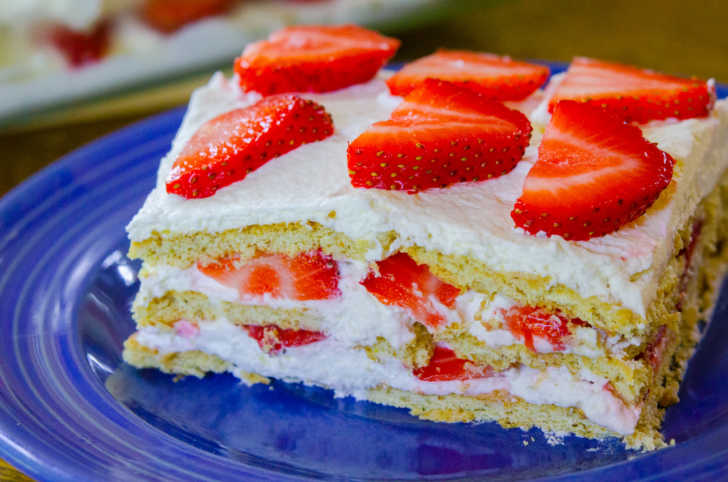 Slice of strawberry icebox cake