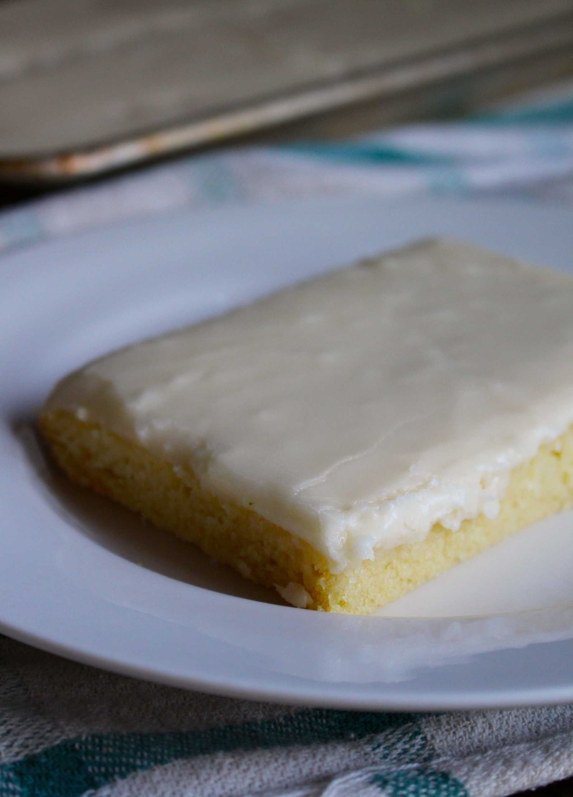 White Texas Sheet Cake in pan