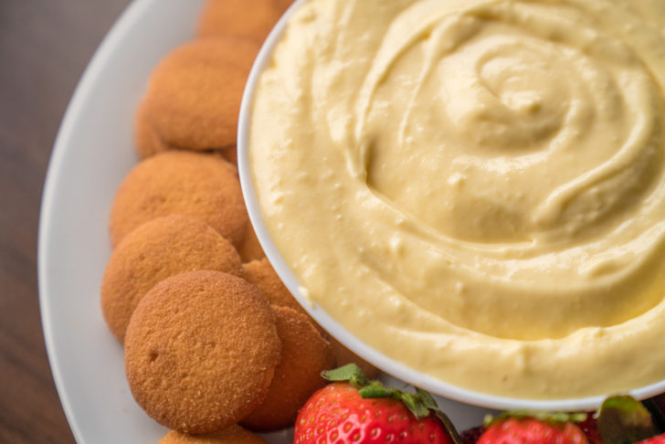 Bowl of creamy dip and vanilla wafers