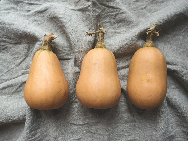 winter squash on grey tablecloth