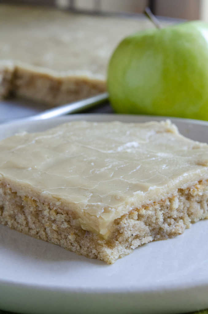 Slice of caramel apple sheet cake