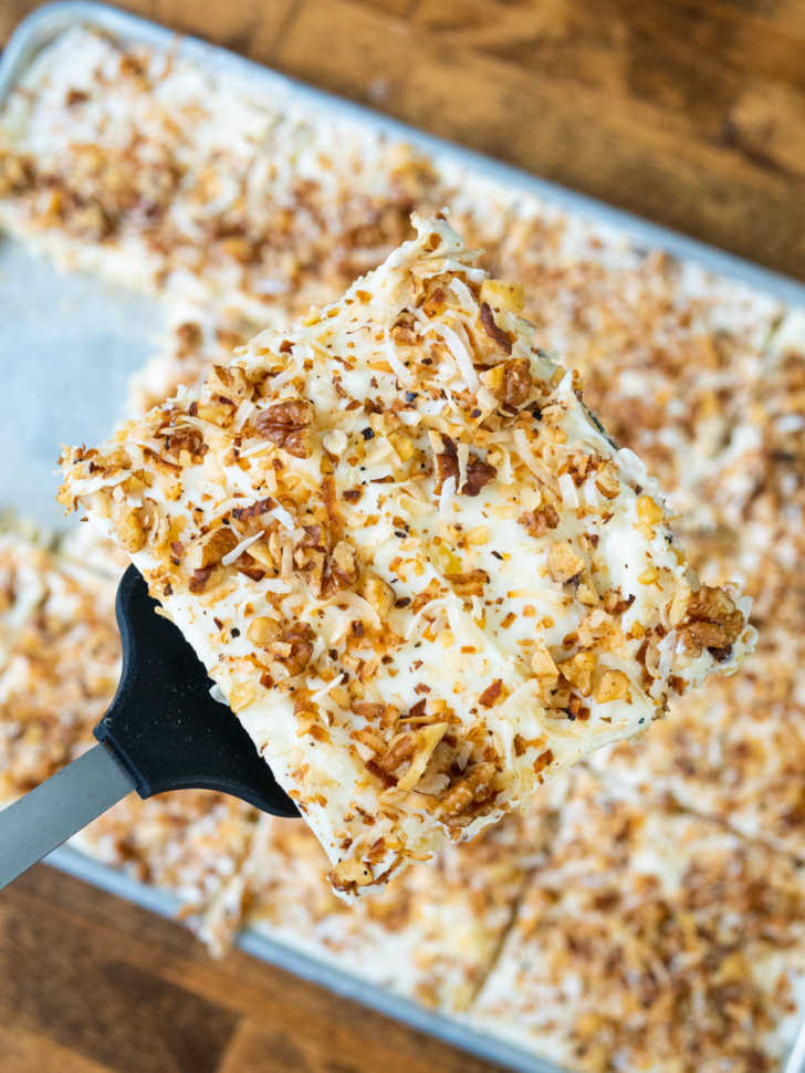 Top down of Amish coconut pineapple bars