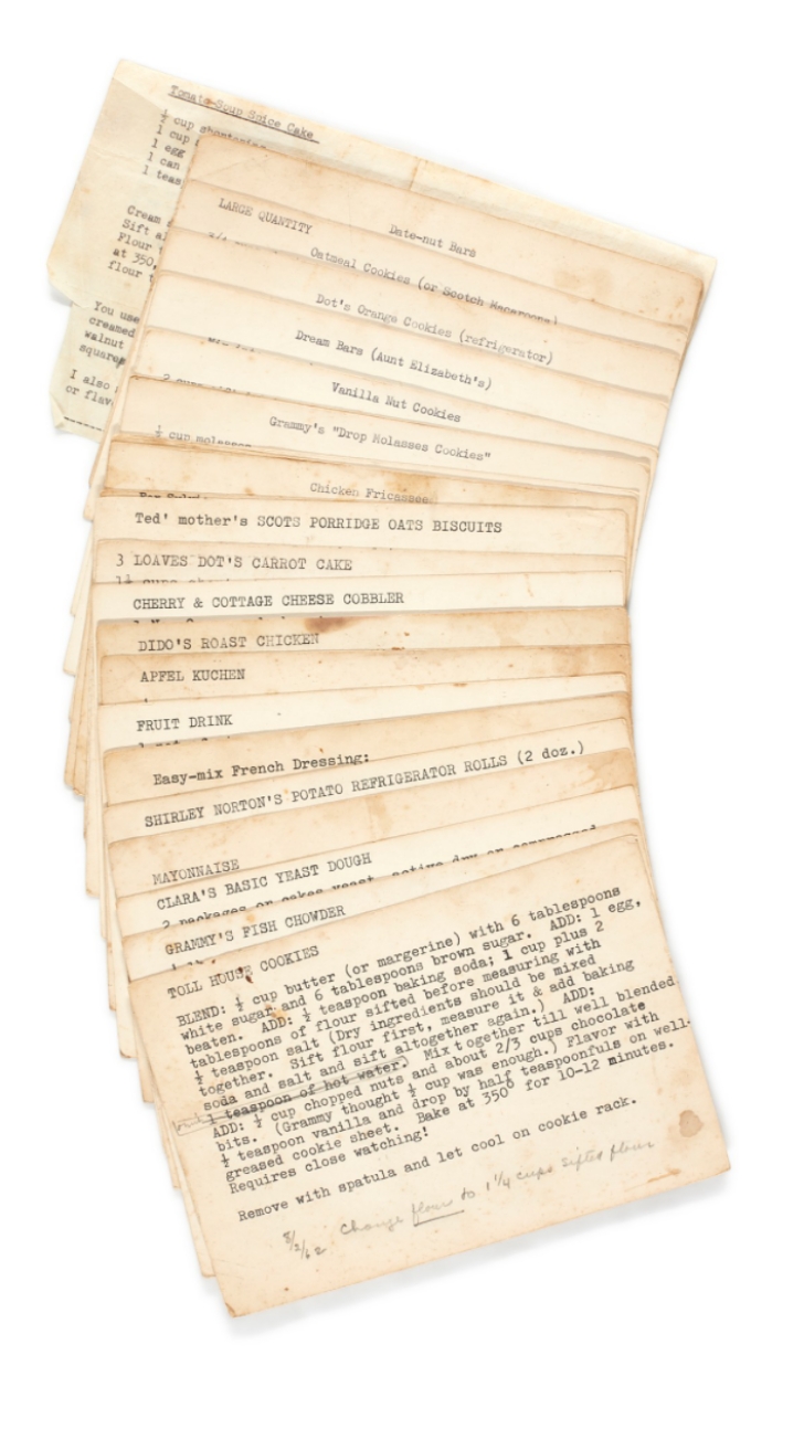 recipe cards of Sylvia Plath