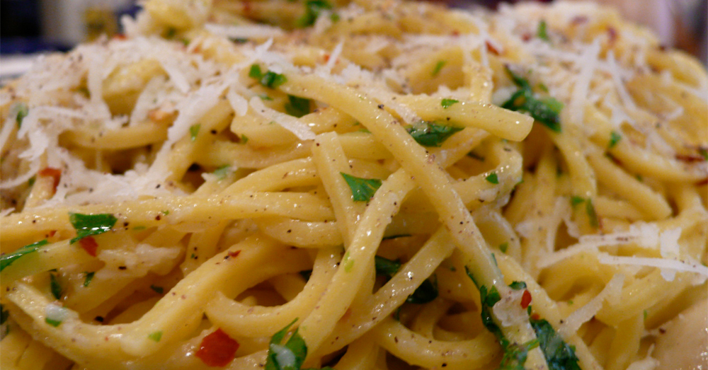Close up of caesar pasta