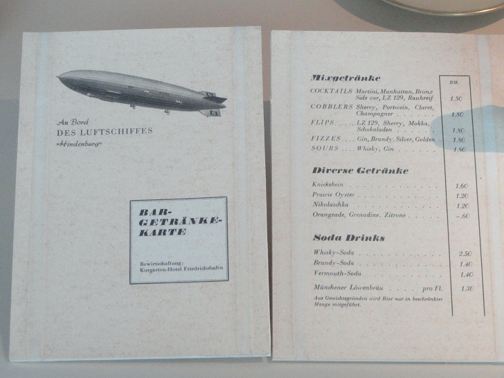 Hindenburg drinks menu