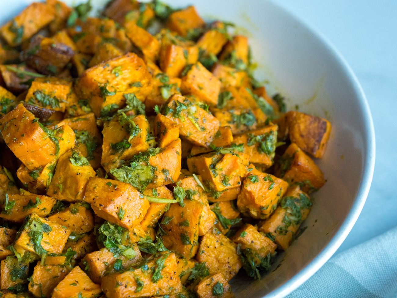 Dish of roasted sweet potatoes