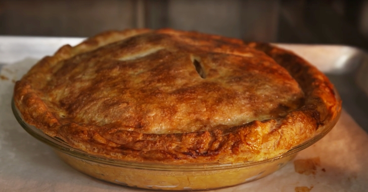 apple pie coming out of the oven