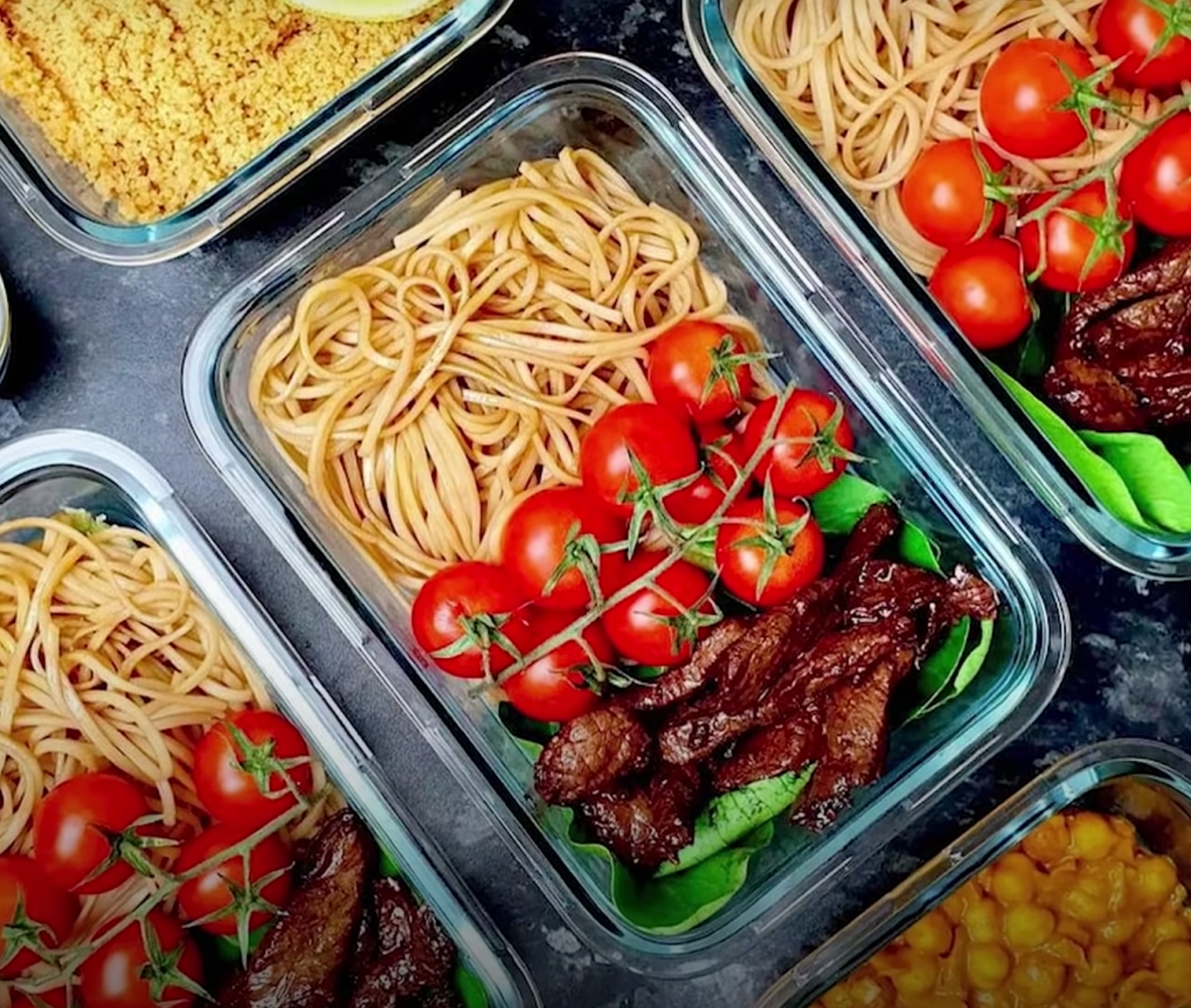 meal prep in glass containers