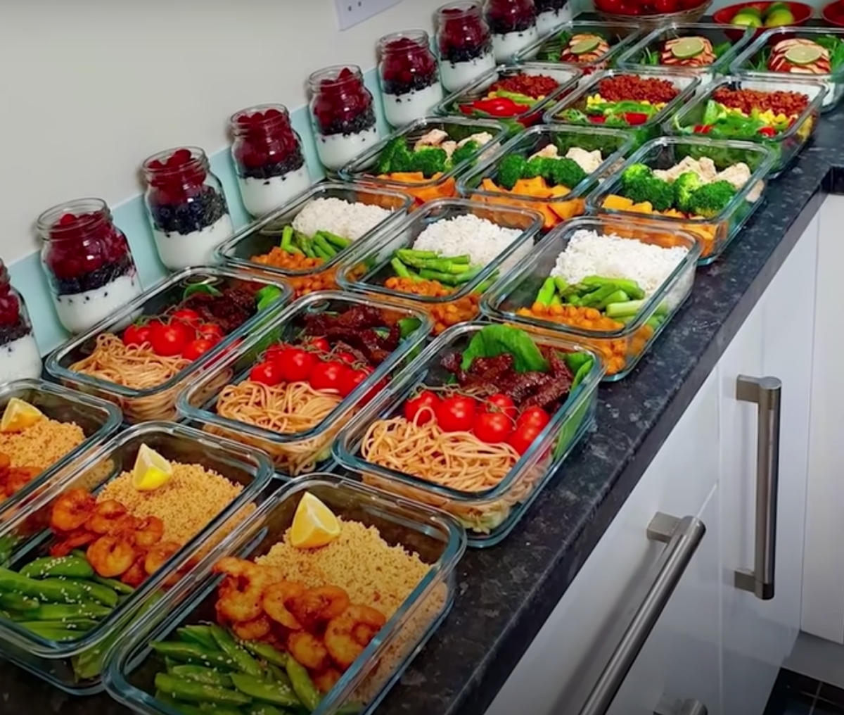 meal prep in glass containers