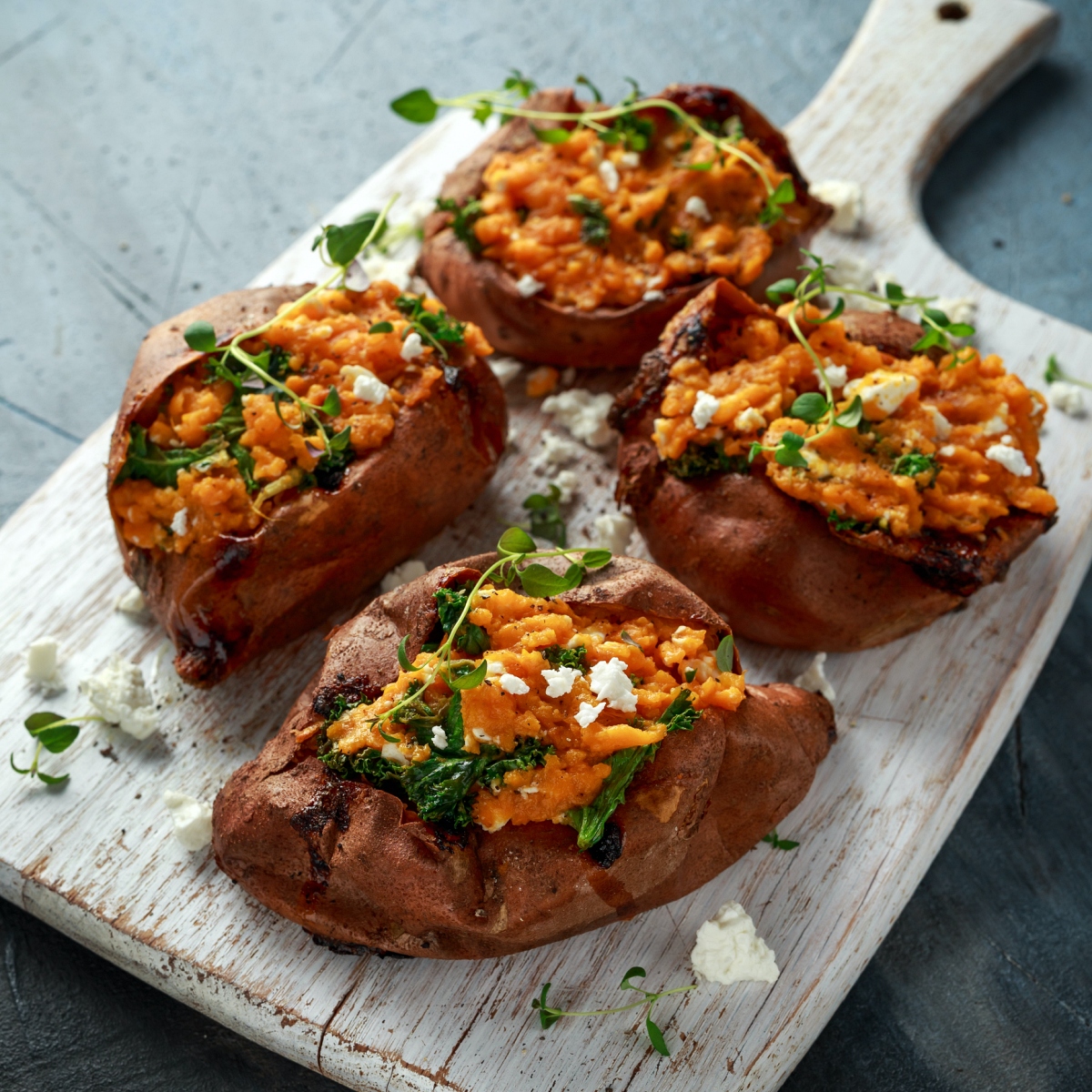 Kale-Stuffed Feta Sweet Potatoes