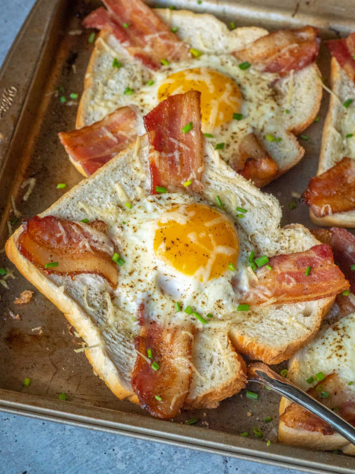 Sheet Pan Fried Eggs, Bacon, and Toast