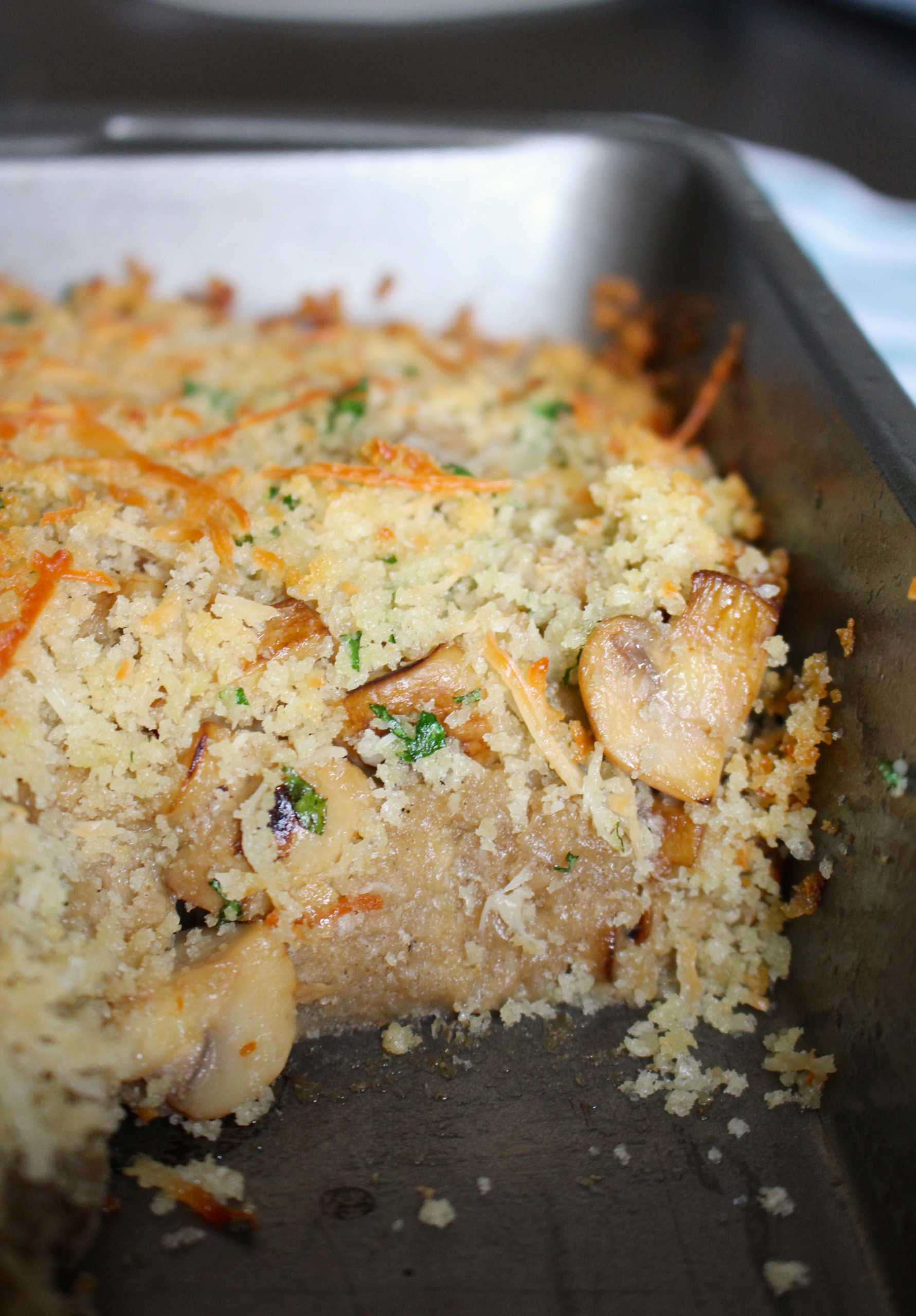 Stuffed Mushroom Casserole in pan