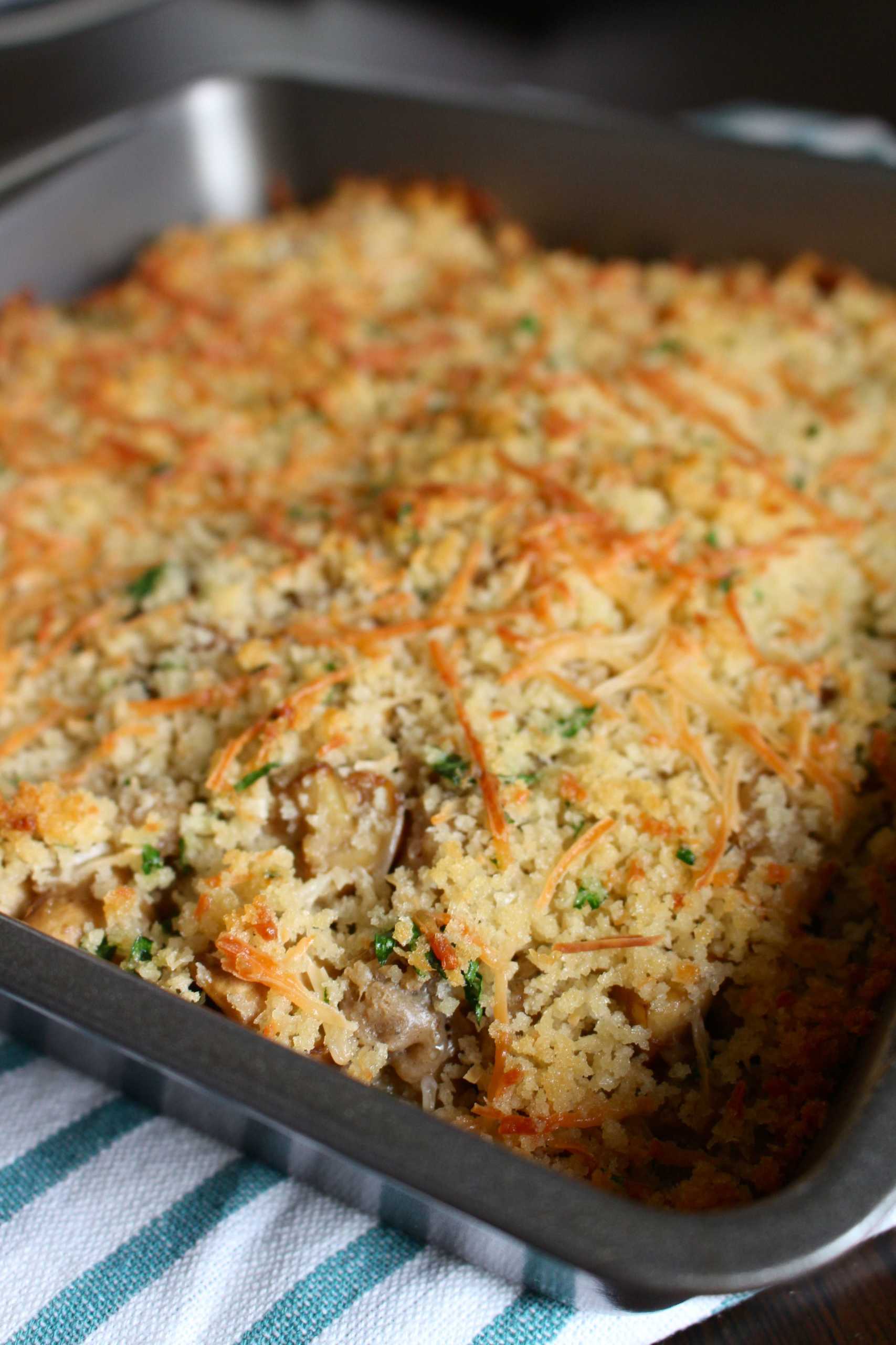 Stuffed Mushroom Casserole in pan