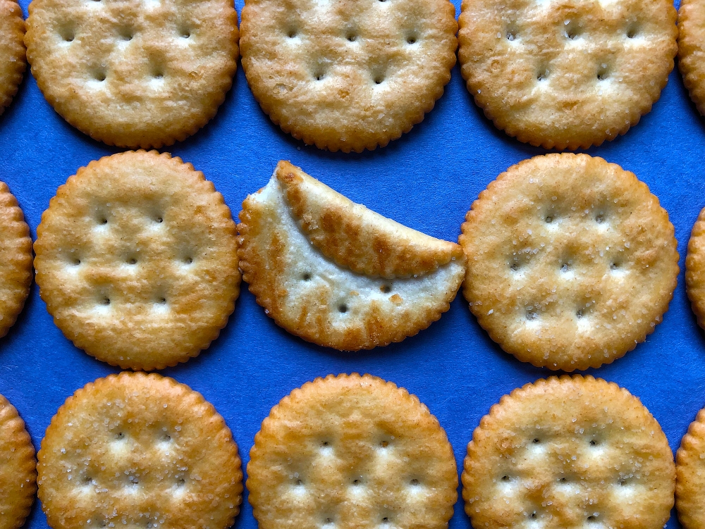 Ritz crackers on blue background
