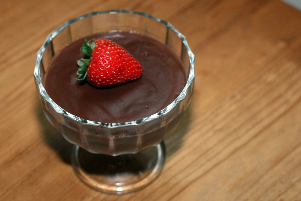 chocolate pudding in a fancy dish
