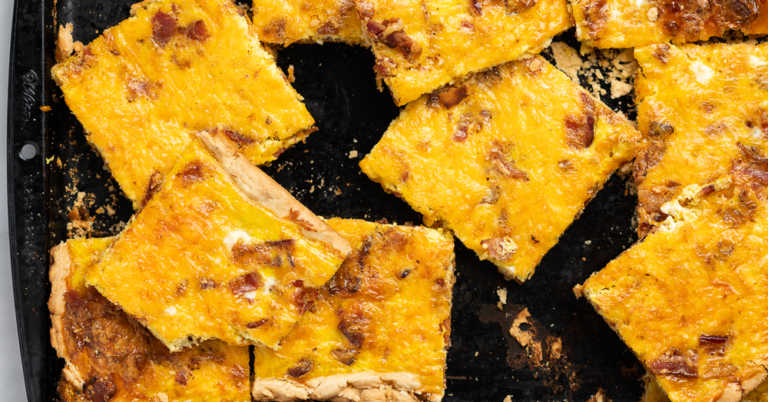 Sheet Pan Bacon Cheddar Quiche