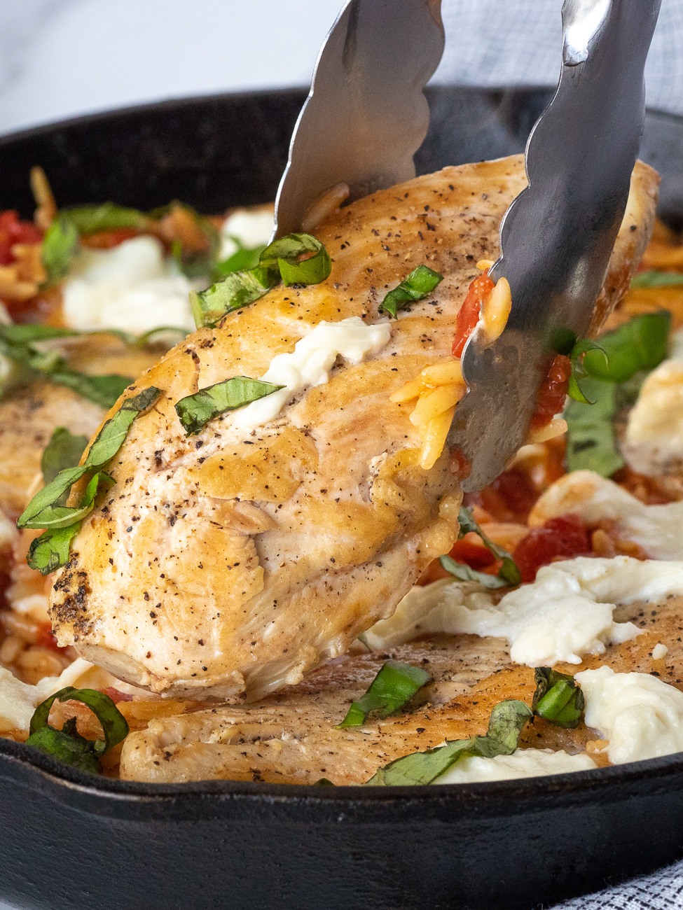 One-Skillet Caprese Chicken Orzo