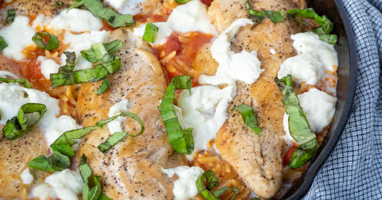 One-Skillet Caprese Chicken Orzo