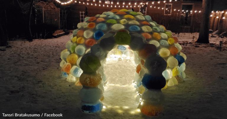 Family Builds Colorful Igloo Using Frozen Water Balloons