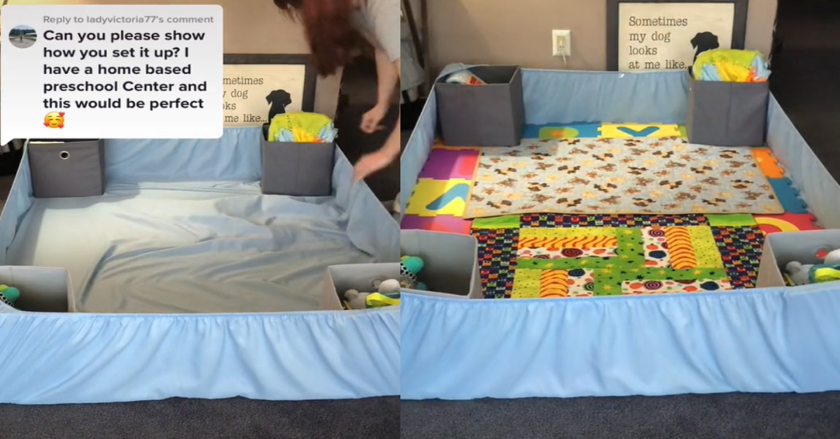 Mom Reveals How She Creates Baby Playpen With Nothing But A Sheet