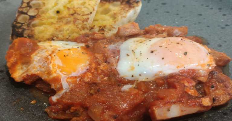 One Pan Tomato Salsa Poached Eggs