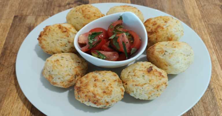 Cheesy Rice Balls with Tomato Basil Salsa