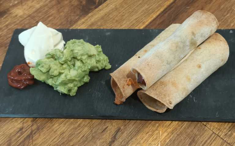 Air Fryer Breakfast Taquitos with Spicy Guac