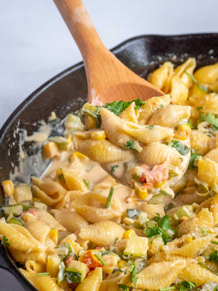 Creamy Poblano Succotash Pasta | 12 Tomatoes